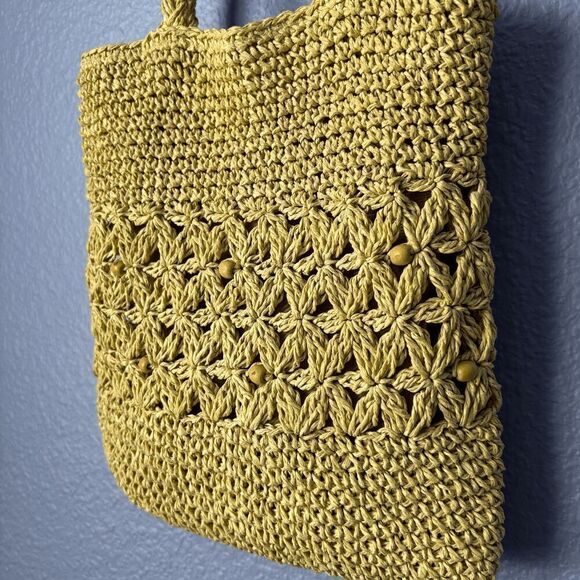 Purse Hand Made Crochet Bag with Beads Tote Beachy 100% Paper 19" x 9.5" x 11" - Picture 4 of 4